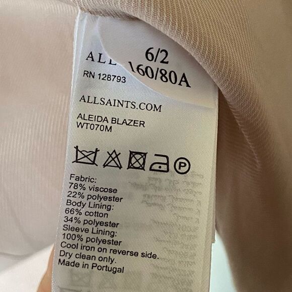 All Saints Aleida Rose Cream Tan Blazer Jacket Nude Oversized Size 2 - Picture 11 of 11